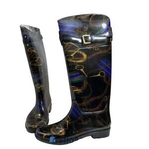 Women’s 9B Ralph Lauren Rossalyn II Rain Boots Equestrian Print Tall